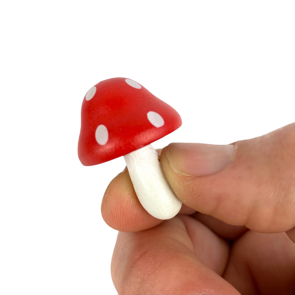 Painted Wooden Mushroom Figurines