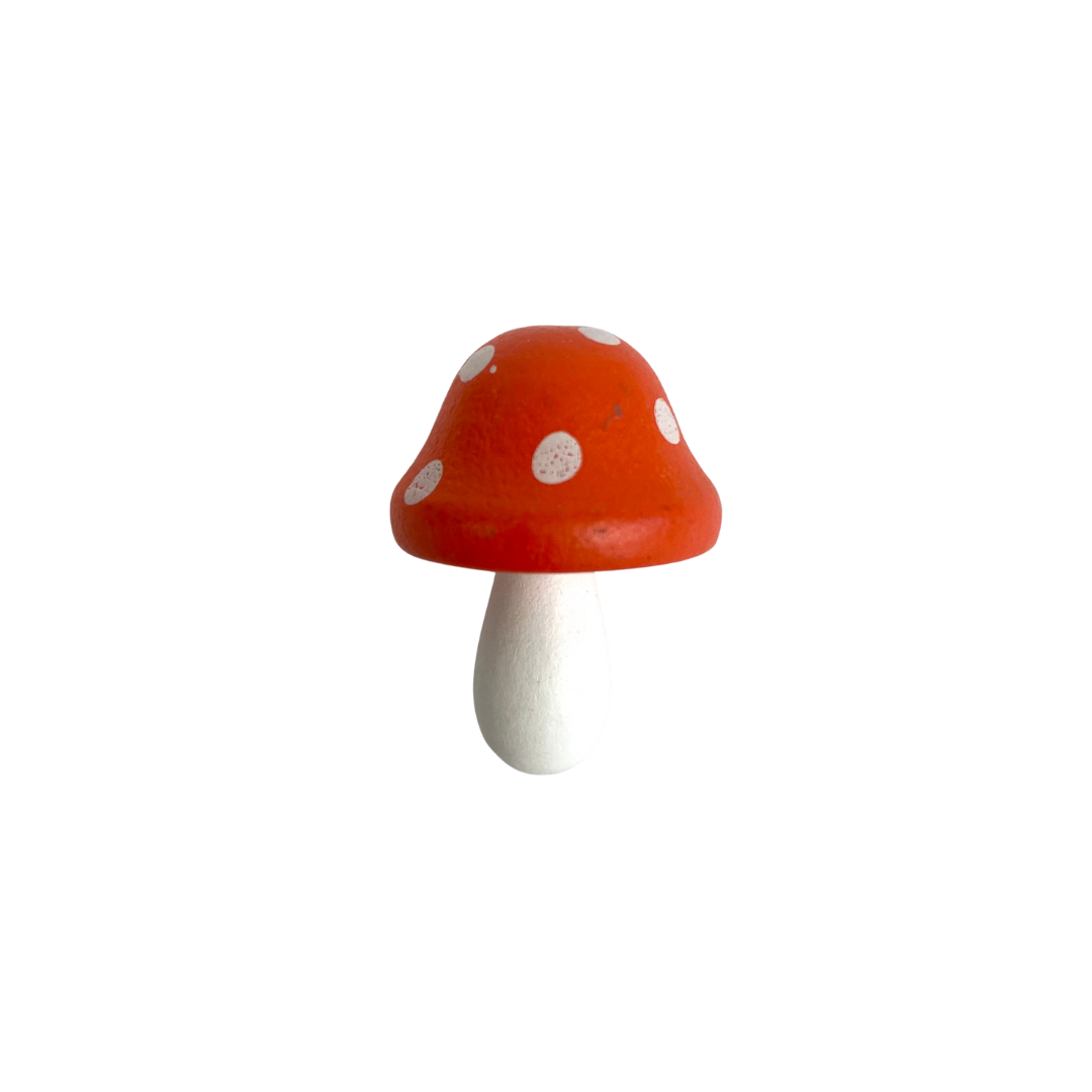 Painted Wooden Mushroom Figurines